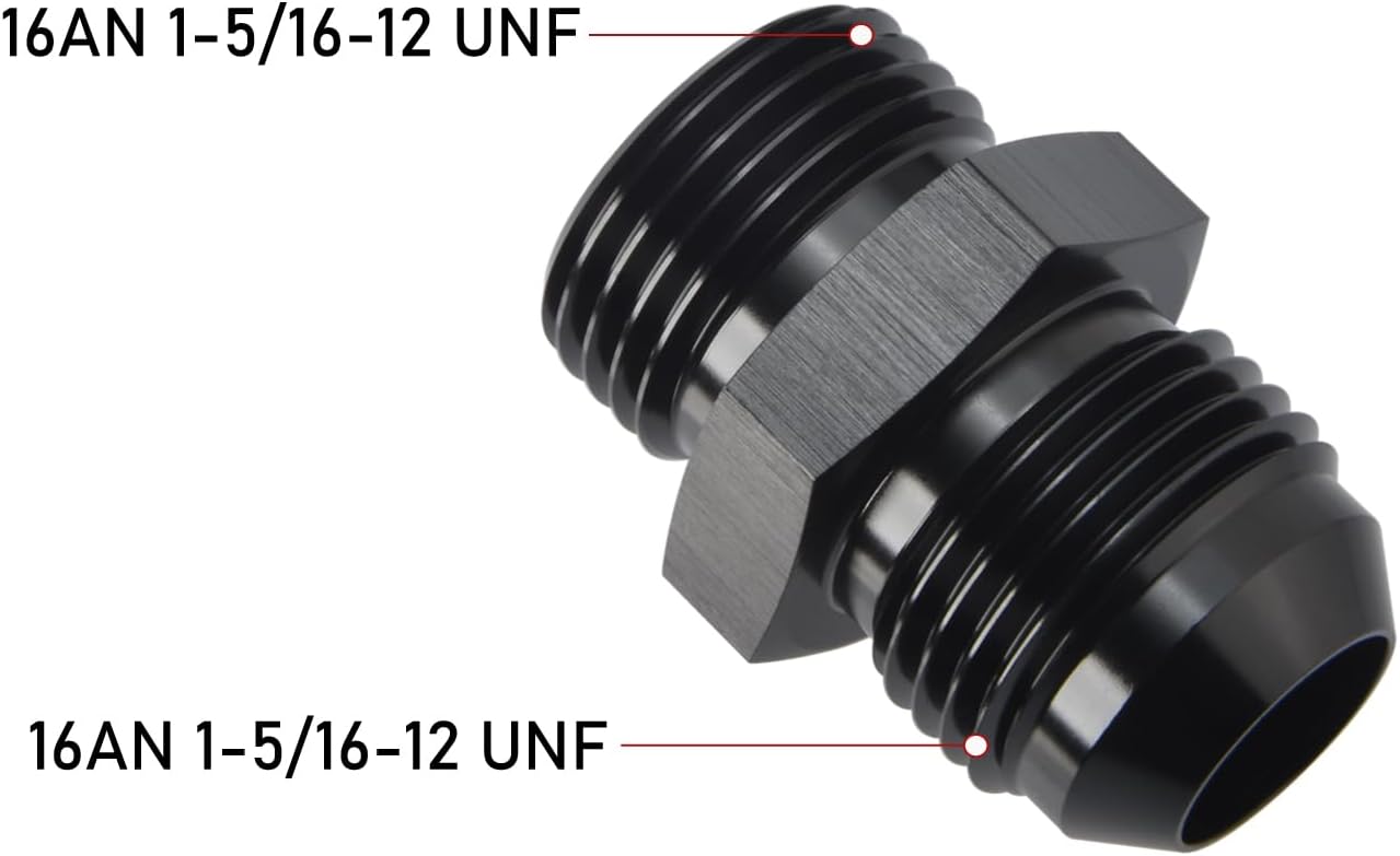 16AN Male Flare to 16AN ORB O-ring Boss Fuel Pump Rail Adapter Fitting Aluminum Black, Pack of 2