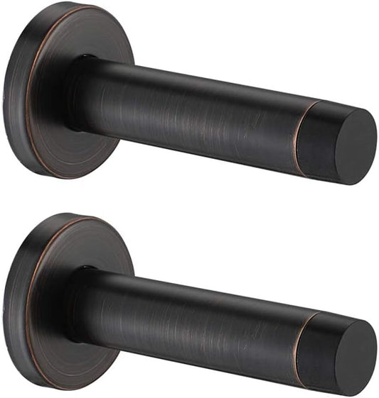 JQK Door Stopper Oil Rubbed Bronze, 304 Stainless Steel Thicken 1mm Sound Dampening Door Stop Bumper Wall Protetor 2 Pack, ORB, DSB5-ORB-P2