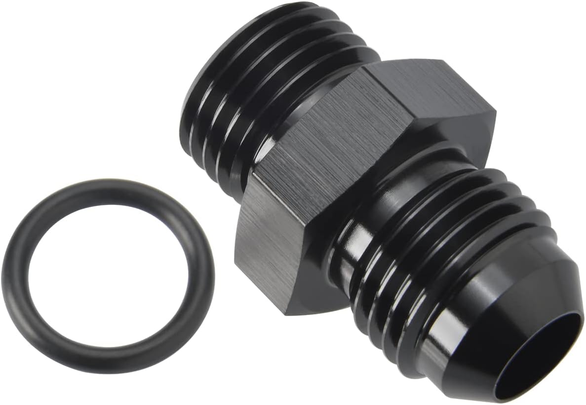 4AN Male Flare to 4AN ORB O-ring Boss Fuel Pump Rail Adapter Fitting Aluminum Black