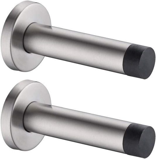 JQK Door Stopper, 304 Stainless Steel Thicken 1mm Sound Dampening Door Stop Bumper Wall Protetor 2 Pack, Brushed, DSB5-BN-P2