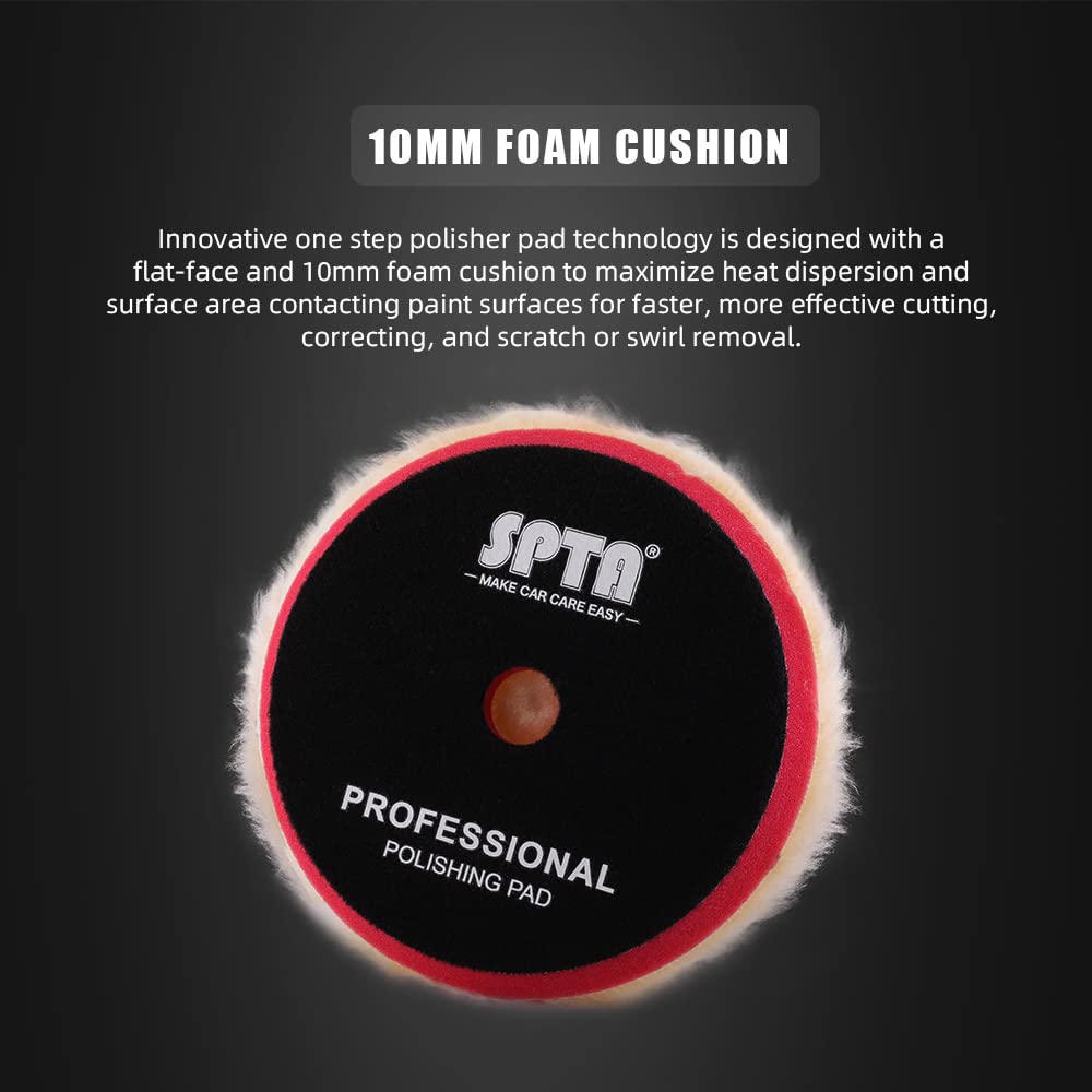 SPTA Wool Polishing Pads, 2Pcs 3 Inch (76mm) Wool Cutting Pad, Yellow Wool Buffing and Polishing Pad Set, Wool Buffing Wheel for Medium Cut for 3 Inch Car Polisher Polishing, Buffing and Cutting