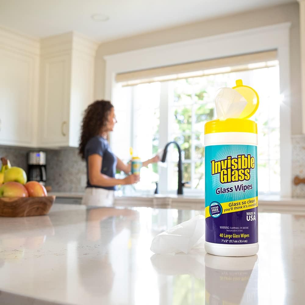 Invisible Glass 90160-3PK Glass Cleaning Wipes Perfect for Cleaning Mirrors, Windows, and Windshields at Home, in Your Car, or at the Office, Streak-Free, Tint-Safe, Lint-Free, 40 Wipes, Pack of 3