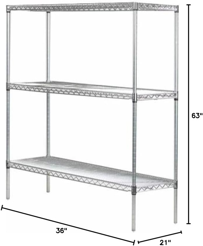 Omega 21" Deep x 36" Wide x 63" High 3 Tier Chrome Starter Shelving Unit