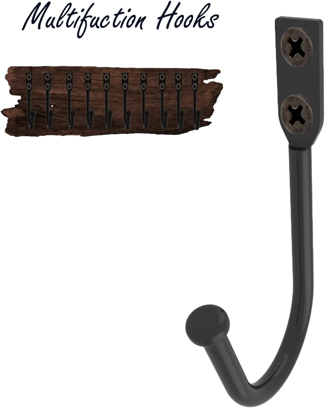 Wall Hooks Coat Hook Robe Hanging Robe & Towel Hooks, Utility Hooks Indoor Outdoor (Black-Rod U Shaped, 3x2.3)