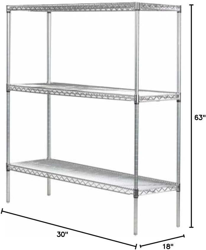 Omega 18" Deep x 30" Wide x 63" High 3 Tier Chrome Starter Shelving Unit