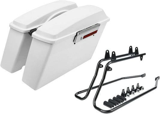 XFMT White Hard Saddlebags Saddle Bags Trunk W/Black Conversion Brackets For Harley Softail Heritage Classic Deluxe 1984-2017