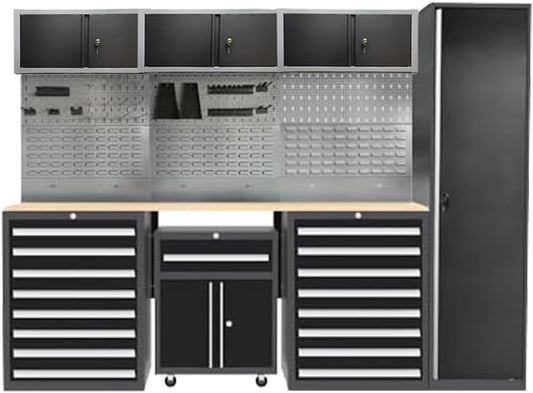 JZD Garage Workshop Storage Cabinet Set, Included Pegboard Back Panel, No Wall Mounting Needed, for Utility Room Pantry