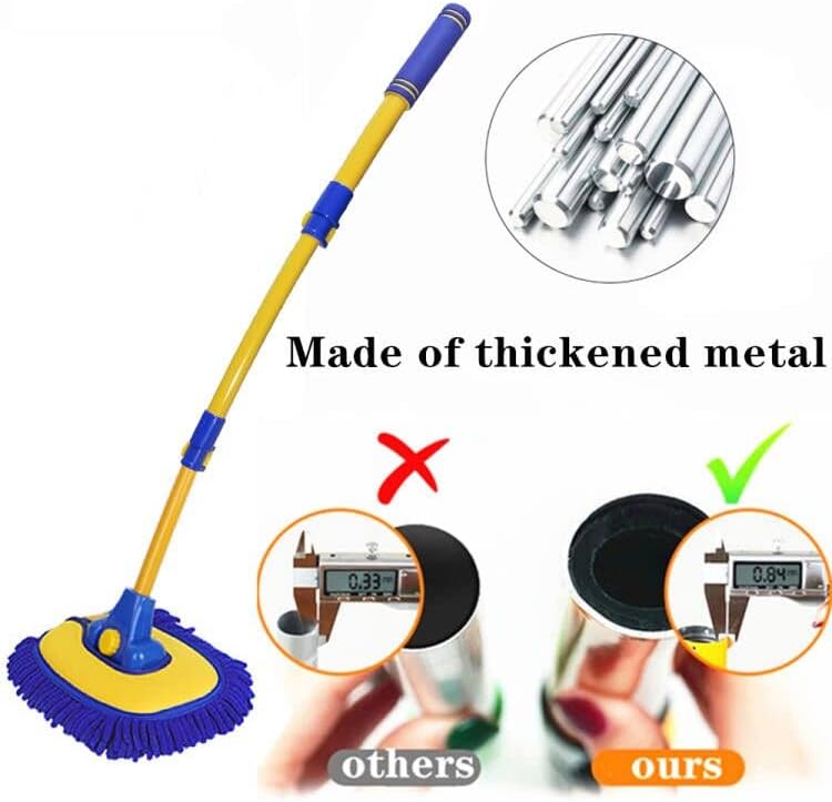 Car Wash Brush with Long Handle, Microfiber Towels Car Wash Kit Cleaning Supplies, Car Wash Mop Mitt with 2 Replacement Head , Extension Pole Car Brush Cleaning Kit for Cars Trucks(Blue)