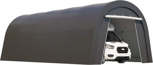 Kiss the Water Carport, Round Portable Garage, Steel Heavy Duty Carport with Ground Stakes, Tensioner and 2 Roll Up Windows PE Fabric Car Port, Garage, Storage Shed, Tent for Storage, SUV (12x25 Ft)