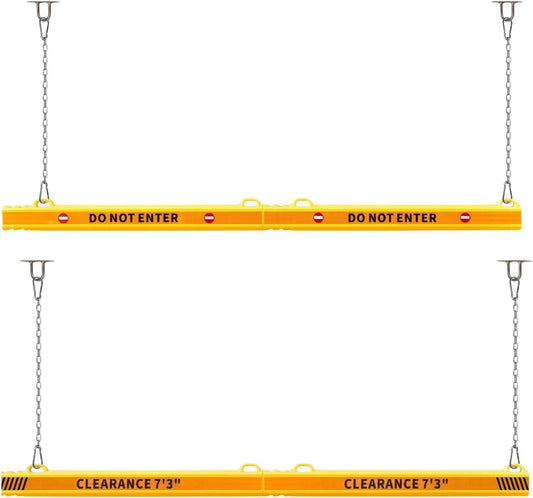 78” Height Guard Clearance Bar (Warning Sign) - MAX Clearance Adjustable to 7' 3" - Hanging Safety Bar with Reflective Yellow Stripes for Parking Lots, Warehouses, Garage Entrances