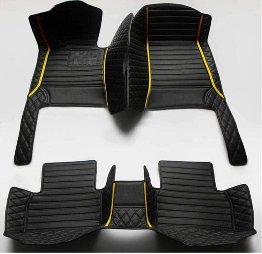 Custom All-Weather Protection Leather Car Floor Mats for Cars Sedan SUV Sports Car Waterproof Floor Mat (All Black Yellow)
