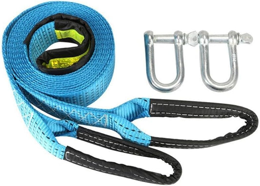 Heavy Duty Tow Strap with Safety Metal Hooks 5M, 8T Strong Break strengthened Blue Nylon Shackle Towing Rope for for Vehicle Recovery in Roadside Emergency