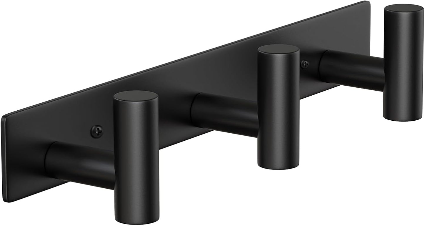 Wall Mounted Coat Rack-3 Hooks, Heavy Duty Stainless Steel Hook Rail for Towel Coat Hat Purse Bag Jacket, Towel Hooks for Entryway Bathroom Kitchen (Black 3 Hooks - 1 Pack)