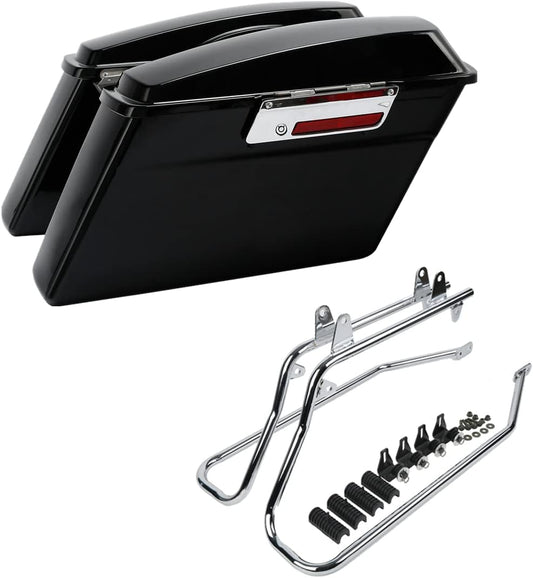 XFMT Hard Saddlebags Saddle Bag Turnk W/Chrome Conversion Brackets For Harley Heritage Softail Deluxe 1984-2017