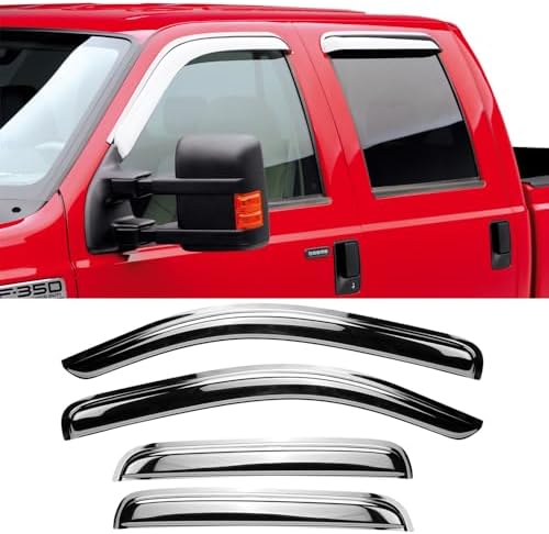 Chrome Side Window Visors Vent Deflector for 2007-2020 Toyota Tundra CrewMax Cab with 4 Full Size Doors,4pcs Outside Tape-On Sun Rain Guards Set 94309Y