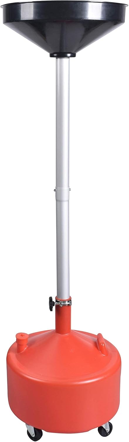 PONO 8 Gallon Portable Upright Oil Drain | Easily Recycle Automotive Waste Fluids | Adjustable Funnel Height | Use with Car Lifts | 16.5 Inch Funnel w/Built-in Strainer | Industrial Fluid Drain Tank