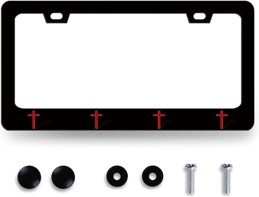 Jesus Cross License Plate Frame Red Christian Cross License Plate Holder Funny License Plate for Car Decoration Stainless Steel Religiou Car Accessories with Screws Men Women 12.3" x 6.3"