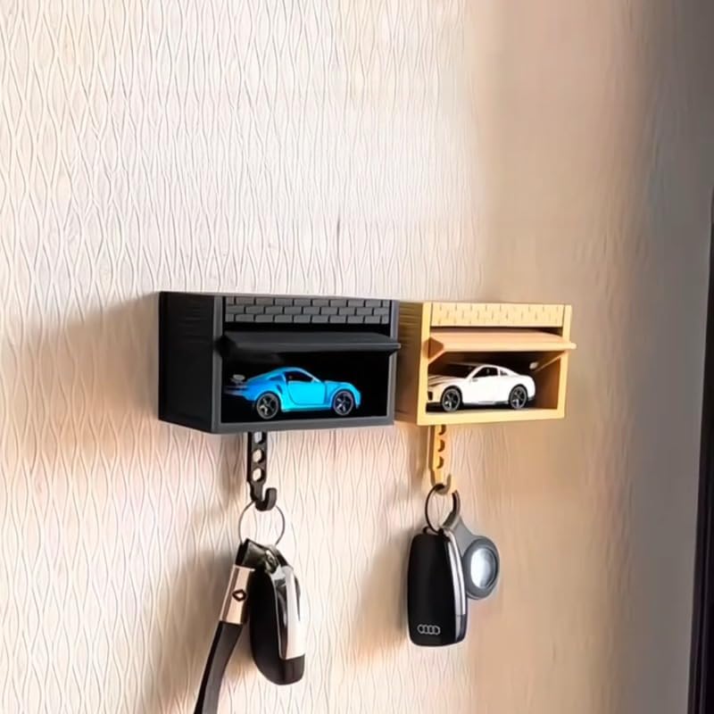 Wall-Mounted Car Display Key Holder, Decorative Garage Model Design, Multiple Colors（No Car） (Brick-Gray（No Car）)