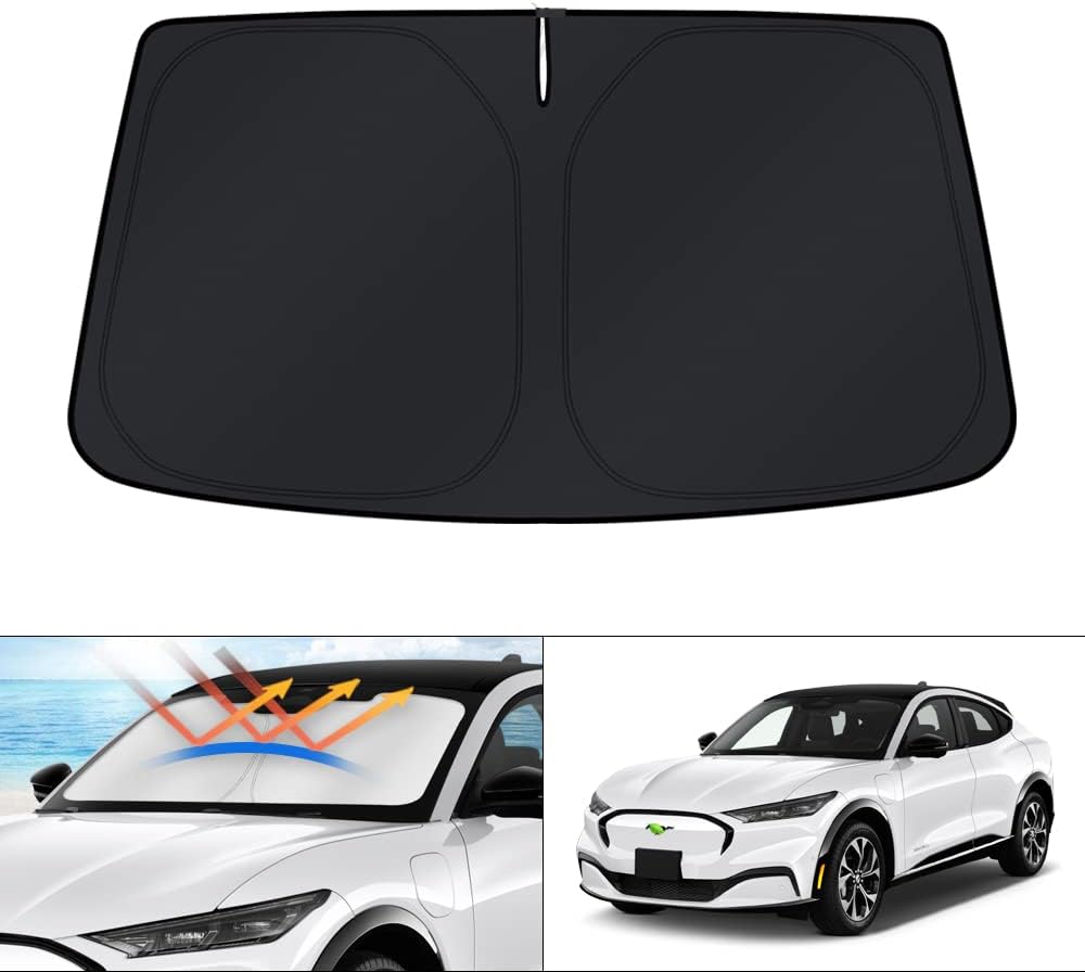 KUST Windshield Sun Shade for Ford Mustang Mach-E 2021 2022 2023 2024 2025 2026 Mache Window Sunshade Sun Visor Protector Foldable Blocks UV Rays Keep Car Cooler