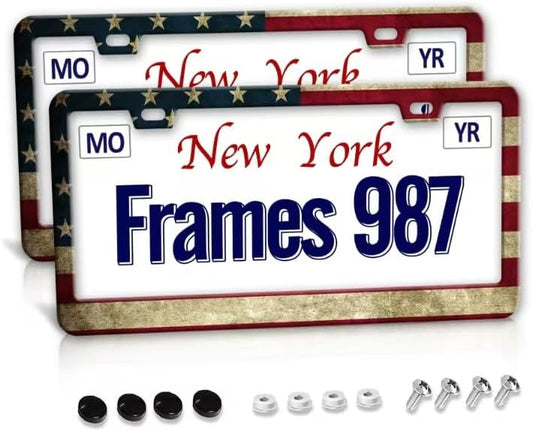 Patriotic License Plate Frame,American Flag License Plate Frame,Flag License Plate Frame US Car Tag Frames Holders Covers Stainless Aluminum 2 Pack 2 Holes Car Accessories
