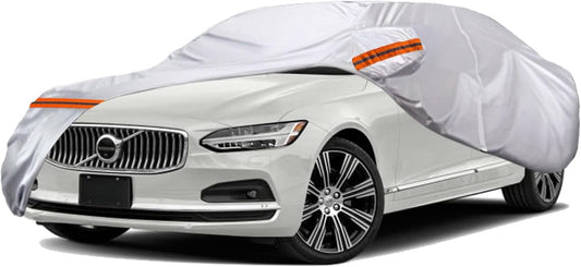 TUCAREST 6 Layers Full Car Cover for Sedan/Wagon/Coupe/Hatchback - Waterproof, Insulated, Anti-UV, Snow-Proof, Anti-Wind, All-Weather, Thickened Protection, up to 208 in