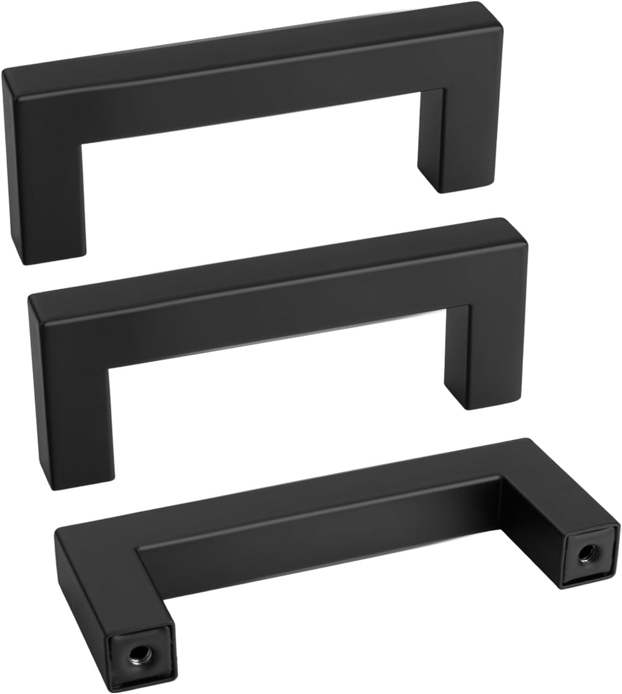 goldenwarm 3 Inch 150 Pack Matte Black Flat Square Bar Kitchen Hardware Closet Handles Pulls - Black Drawer Pull Cabinet Handle for Kitchen Bathroom Drawer Door Cabinets, LSJ12BK76