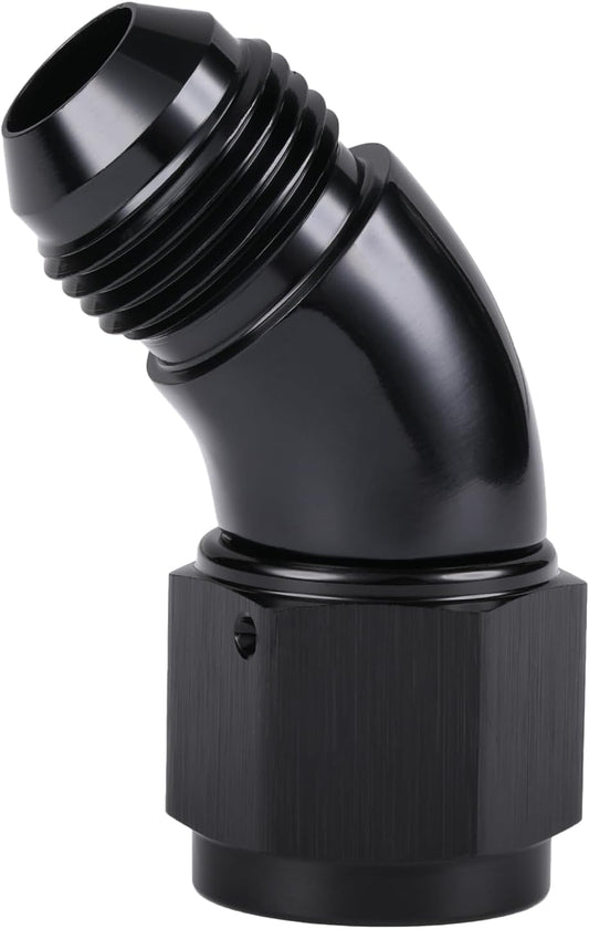45 Degree 8AN Male to 8AN Female Swivel Full Flow Fitting Adapter Coupler Aluminum Black