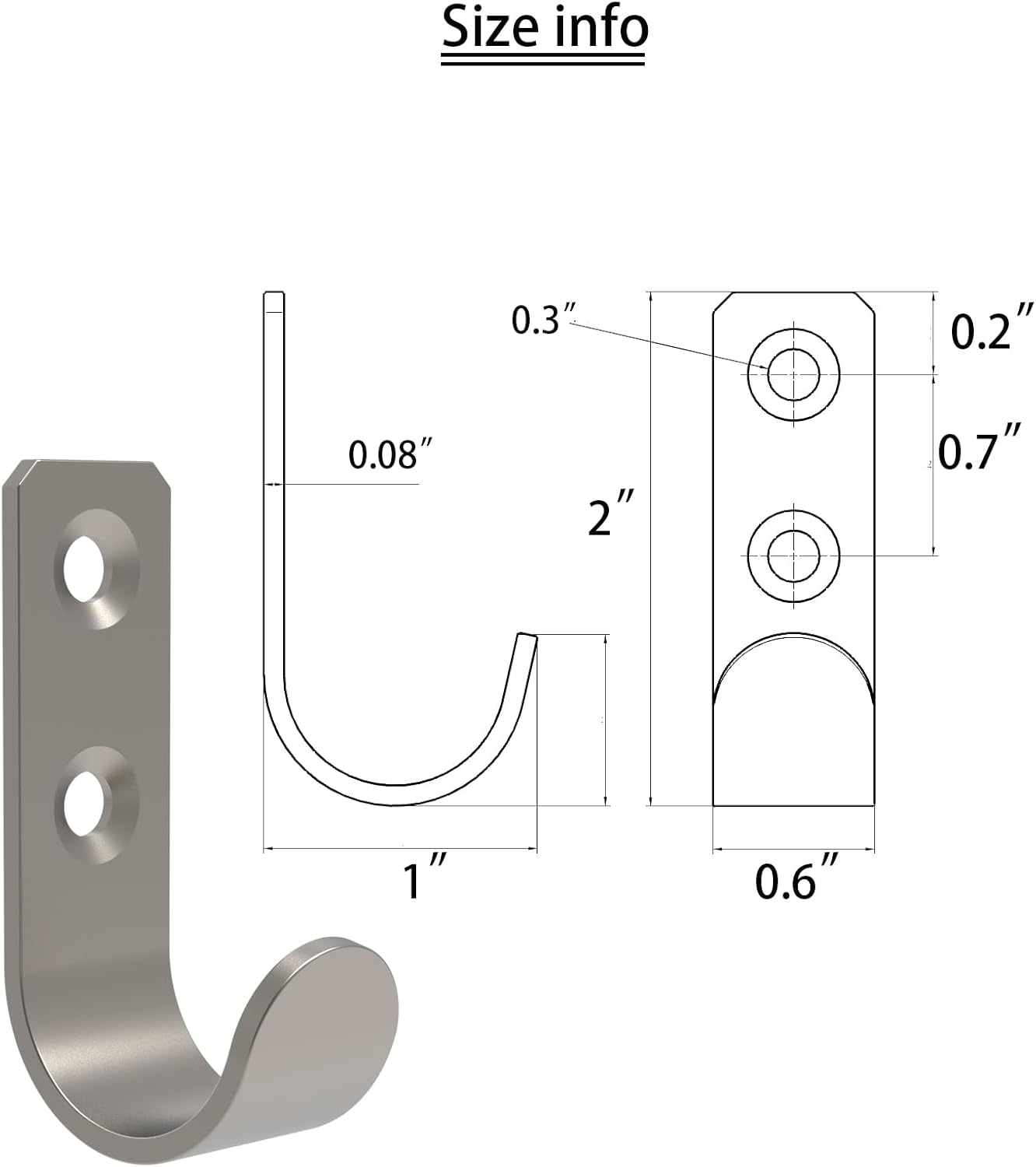 Wall Hooks Coat Hook Robe Hanging Robe & Towel Hooks, Utility Hooks Indoor Outdoor (Silver-U Shaped, 2x1)