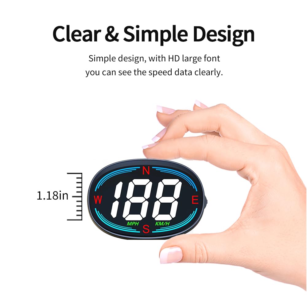 Universal HUD GPS Speedometer Plug and Play with USB Connection, Car Heads-up Display for All Vehicles, Displays MPH, Comes with Compass Over Speed Alert