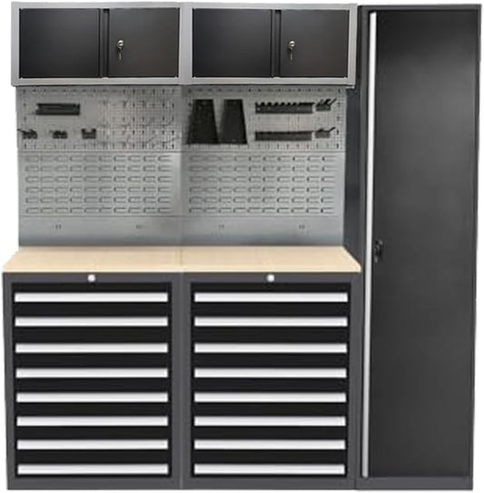 Metal Garage Cabinet Set, Heavy Duty for Workshop Basement Utility Room, Black and Grey, Wall Mounting Not Necessary
