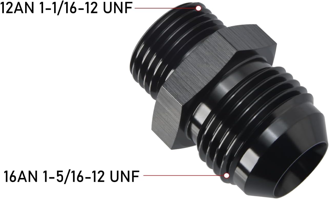 16AN Male Flare to 12AN ORB O-ring Boss Fuel Pump Rail Adapter Fitting Aluminum Black