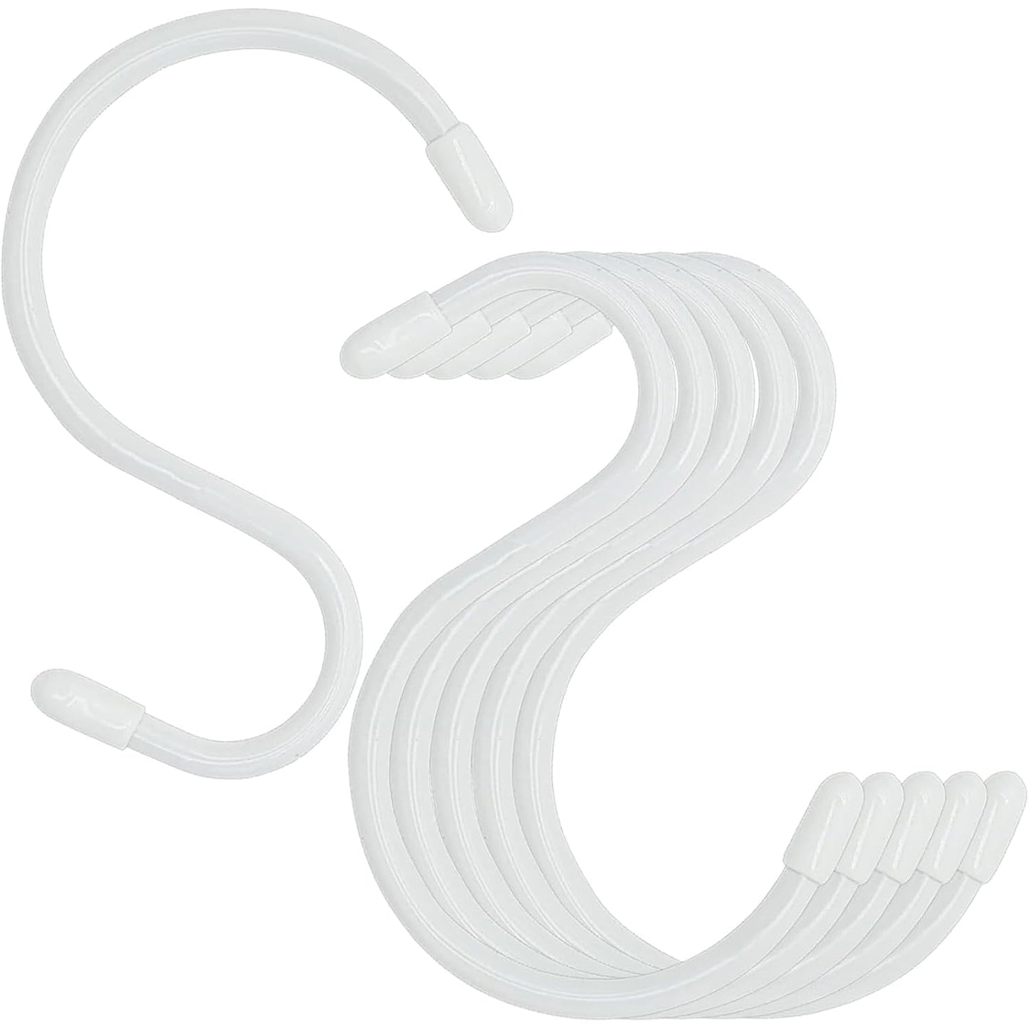 Nisoger 24 Pack 4 inch Vinyl Coated S Hooks with Rubber Stopper Non Slip Heavy Duty S Hook, Steel Metal White Rubber Coated Closet S Hooks for Hanging Jeans Plants Jewelry Pot Pan Cups Towels