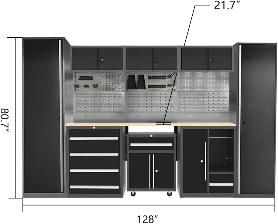 JZD Metal Garage Tool Cabinet Set, Heavy Duty, Included Rolling Chest, for Auto Repair Shop Basement Factory