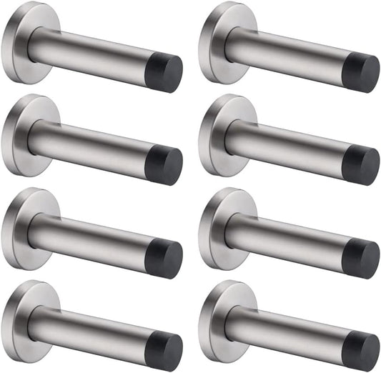 JQK Door Stopper, 304 Stainless Steel Thicken 1mm Sound Dampening Door Stop Bumper Wall Protetor 8 Pack, Brushed, DSB5-BN-P8