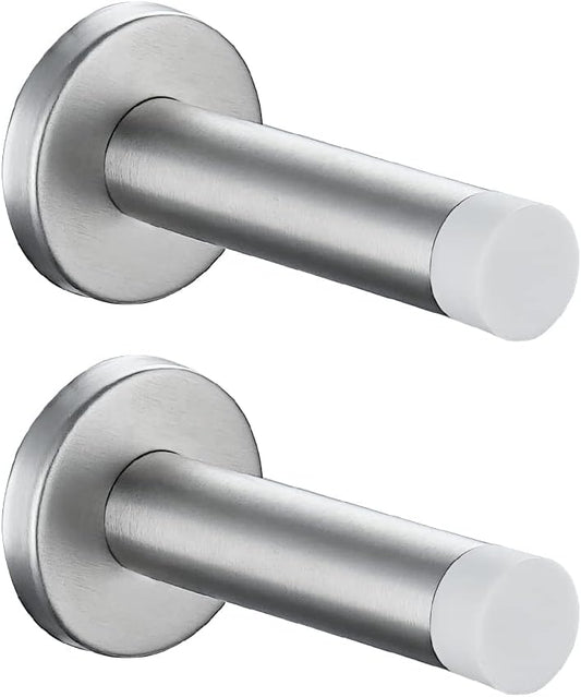 JQK Door Stopper, 304 Stainless Steel Thicken 1mm Sound Dampening Door Stop Bumper Wall Protetor 2 Pack, Brushed, DSB5-WN-P2