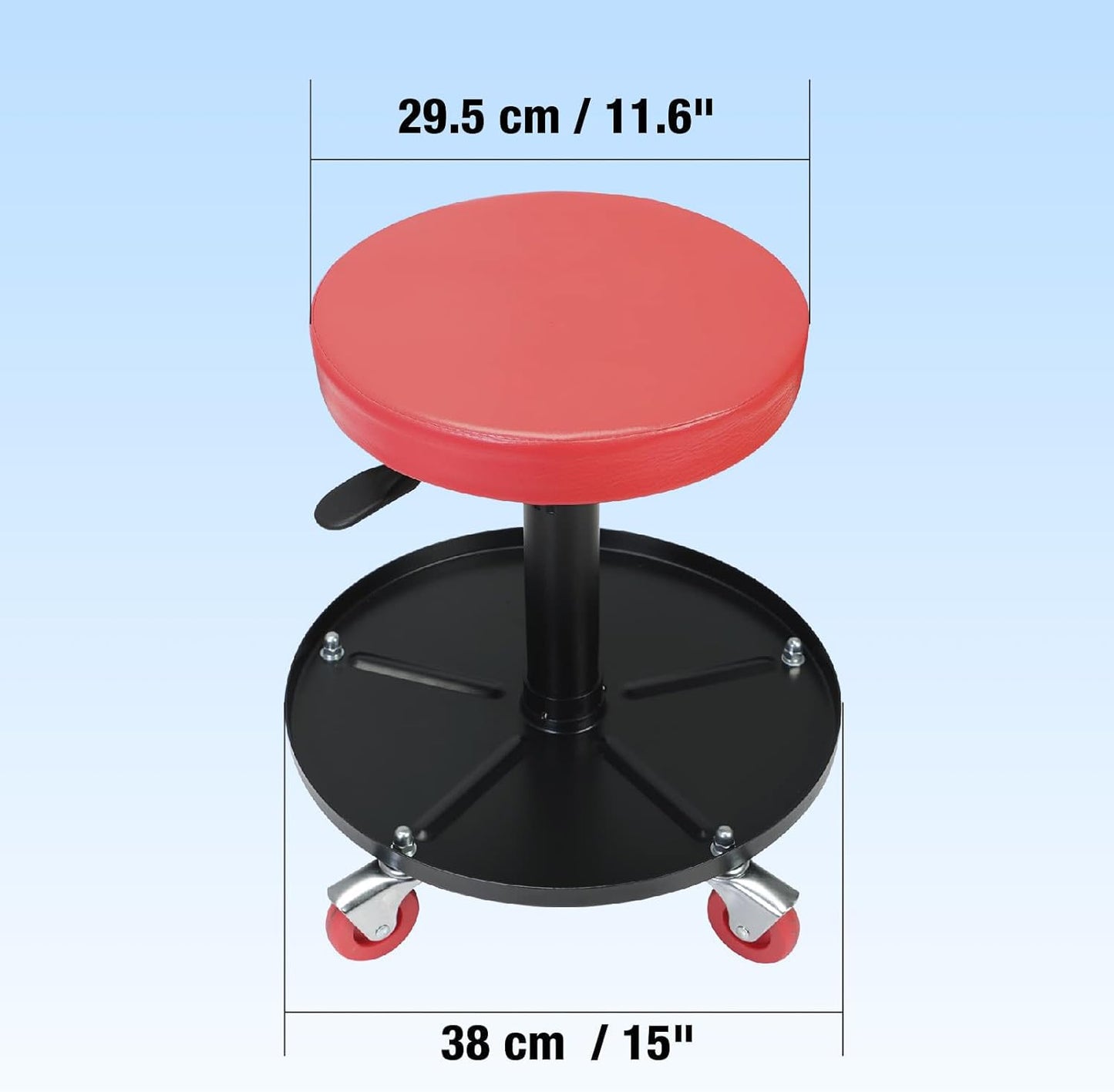 Big RED Creeper Garage/Shop Seat: Heavy Duty Rolling Pneumatic Padded Adjustable Mechanic Stool with Tool Tray Storage, Red Large