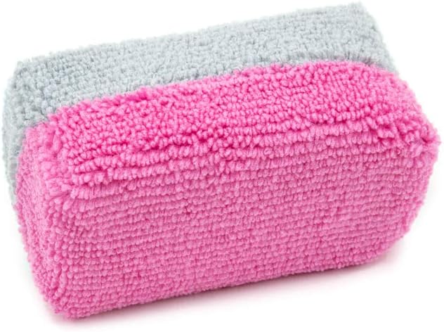 Autofiber [Saver Applicator Terry] Ceramic Coating Applicator Sponge | 12 Pack | with Plastic Barrier to Reduce Product Waste. (Pink/Gray, Mini)