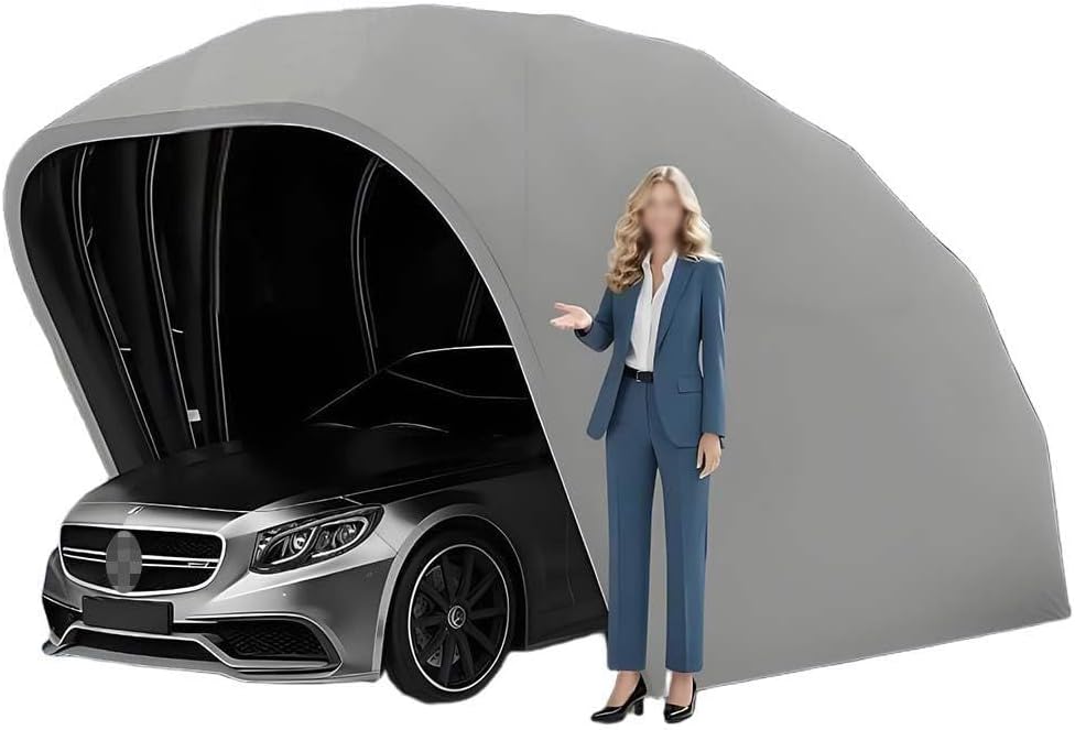 Heavy Duty Stainless Steel Carport, Retractable Car Awning, Semi-Automatic Mobile Folding Garage for Outdoor,Lockable,Durable Shelter,Grey (L5.9 * W2.7 * H2.45m)