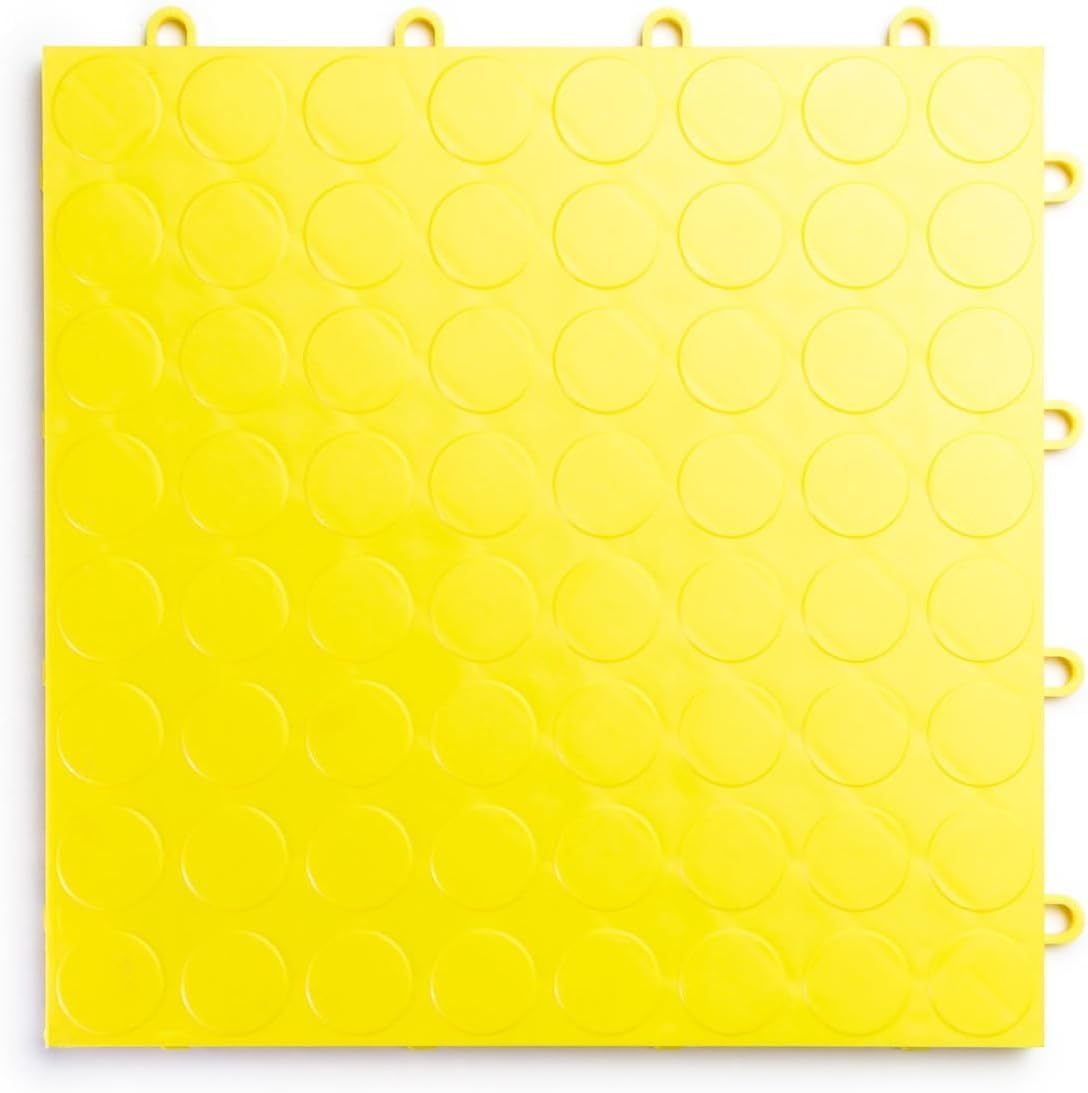Big Floors RaceDeck CircleTrac, Interlocking Non-Slip Garage Flooring Tile, Durable, Modular, Heavy-Duty Copolymer, Easy Install (Yellow, 12 Pack of 12 x 12" Tiles)