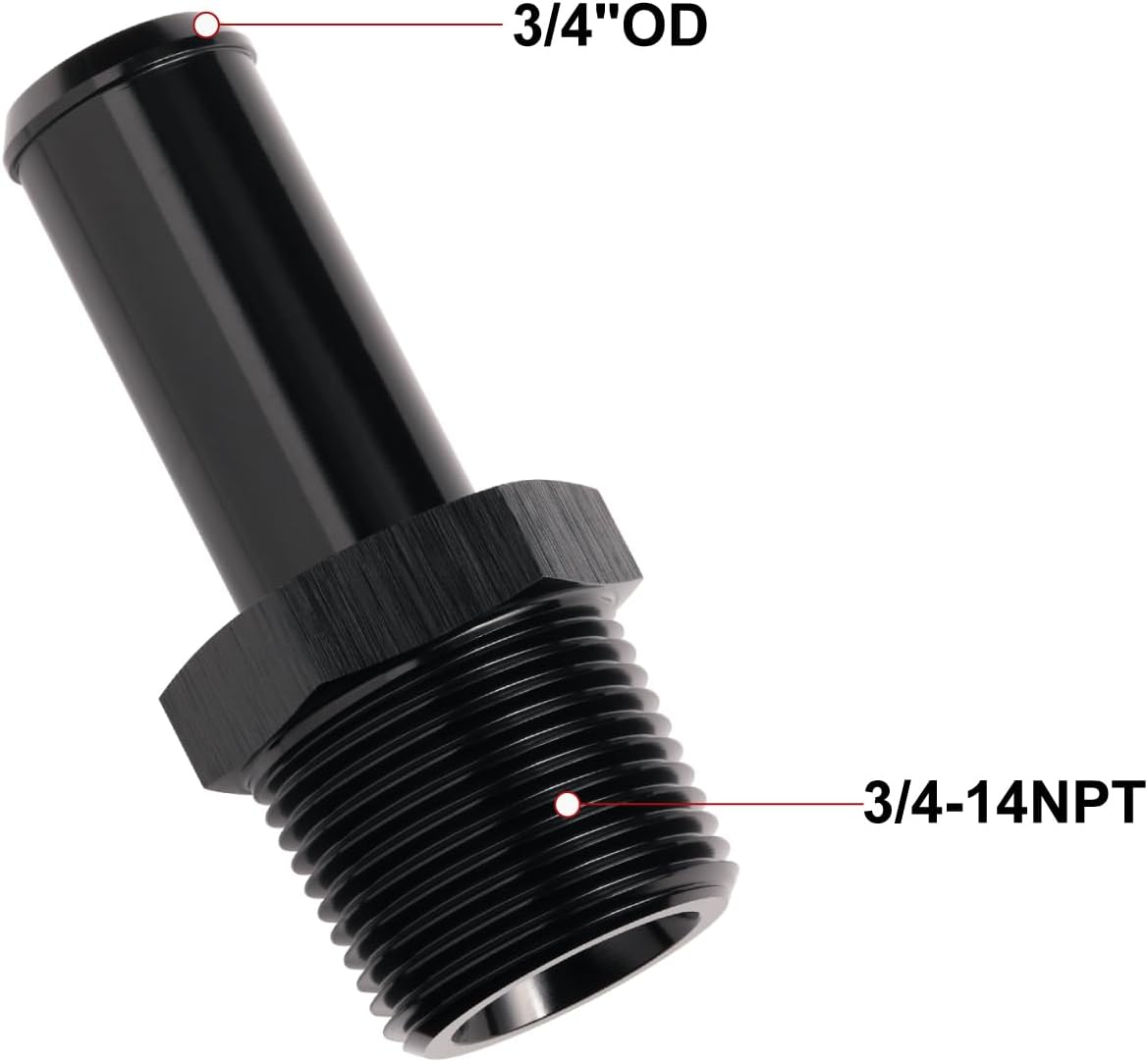 3/4 NPT Male to 3/4" Hose Barb Fitting Adapter Nipple Straight Aluminum Black