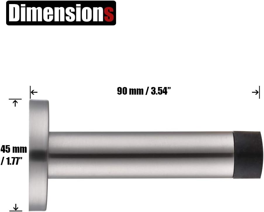 JQK Door Stopper Chrome, 304 Stainless Steel Thicken 1mm Sound Dampening Door Stop Bumper Wall Protetor, Polished Chrome, DSB5-CH