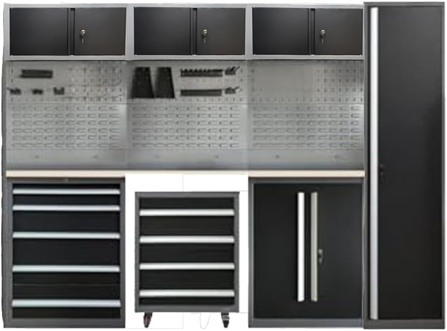 JZD Garage Storage Cabinet System Workshop, Tool Cabinets Combo with Wall Panel, for Workshop Organization, Wall Mounting Not Necessary