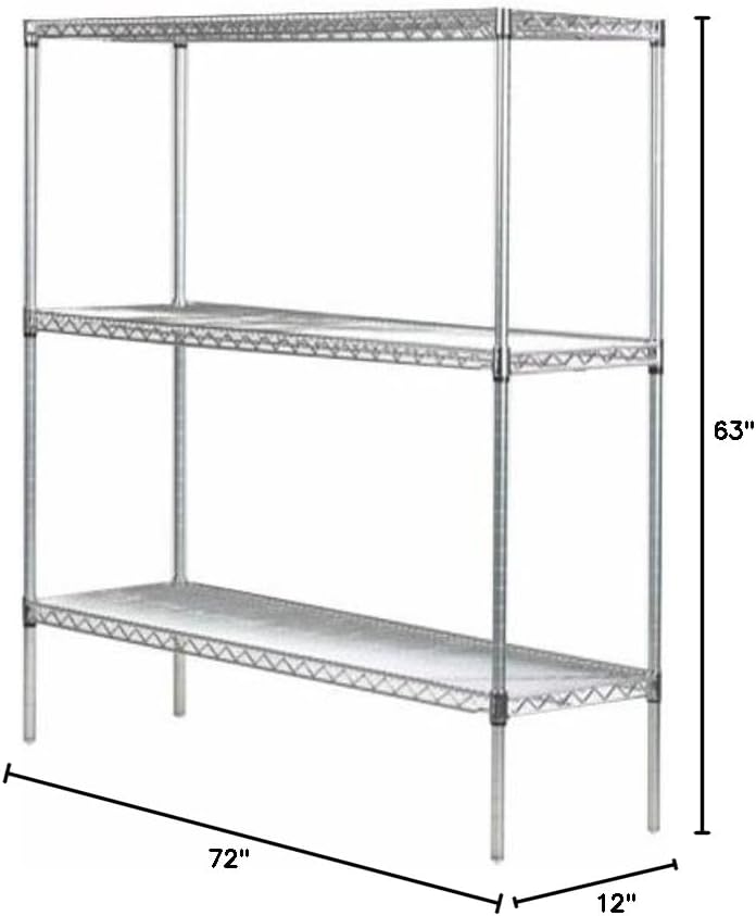 Omega 12" Deep x 72" Wide x 63" High 3 Tier Chrome Starter Shelving Unit