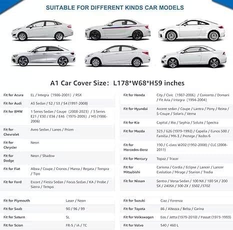 KouKou 6 Layers Car Cover Waterproof All Weather for Automobiles, Outdoor Full Exterior Covers Universal Fit Audi A3, Subaru BRZ, Nissan Versa,Kia Rio, VW Eos,etc.(178 X 68 X 59 inches)