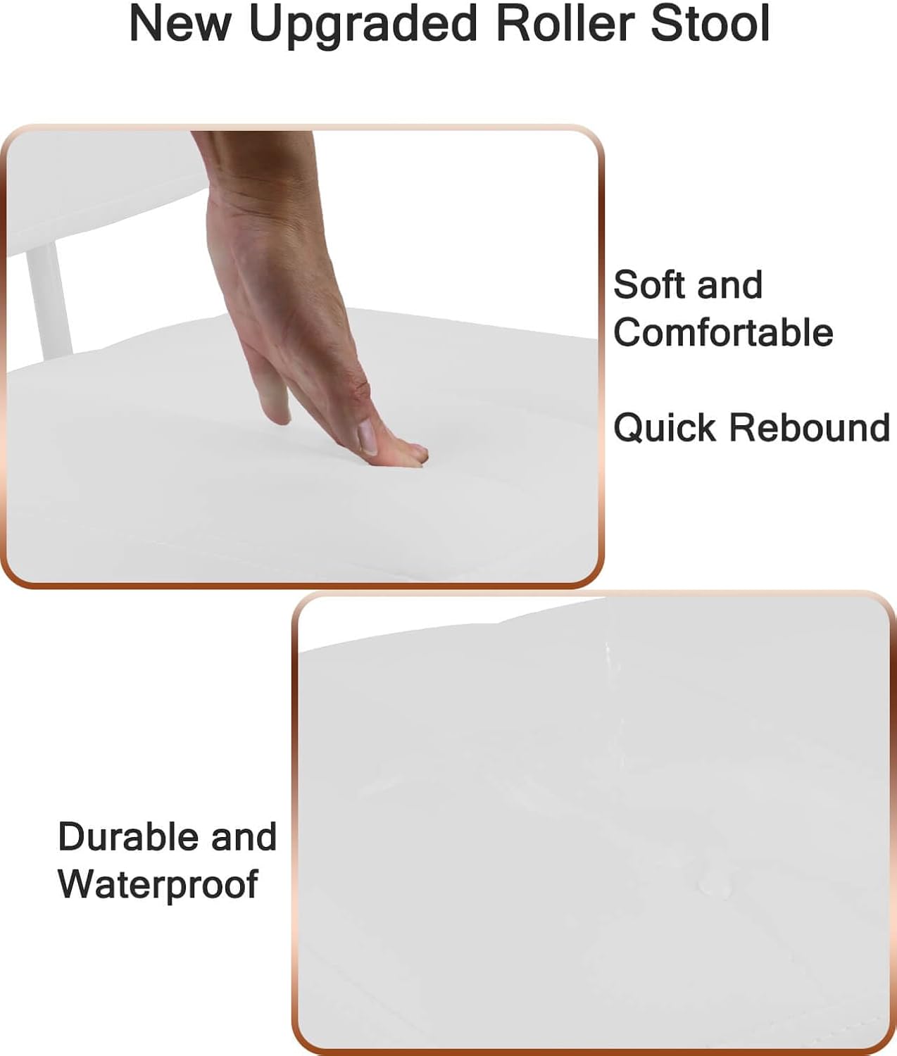 Rolling Stool and 4 Wheels with Brakes Rolling Chair for Home Office Garage Shop Roller Seat Water-Proof High Density Cushion and Steel White