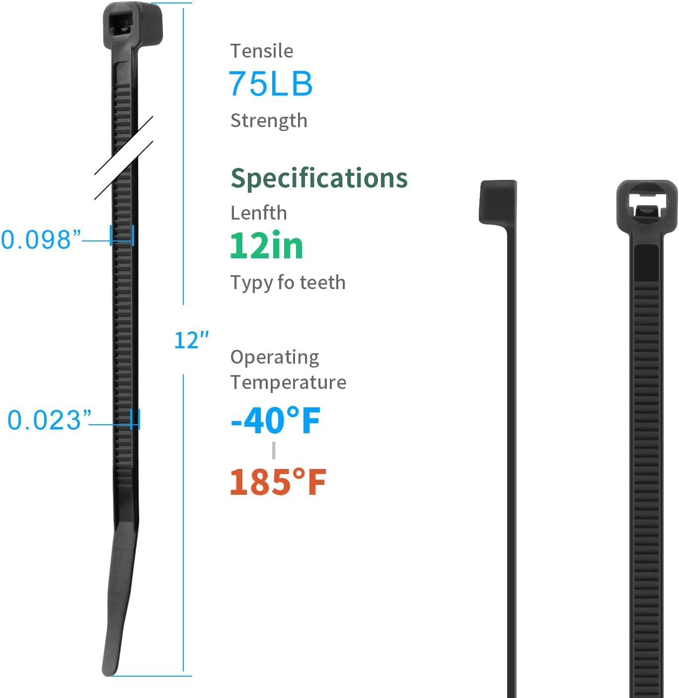 XINGO 12 Inch White Zip Ties 200 PCS, 75 LBS Ultra Strong Tensile Strength, UV Resistant Cable Ties, Self-locking Plastic Ties for Indoor and Outdoor Use