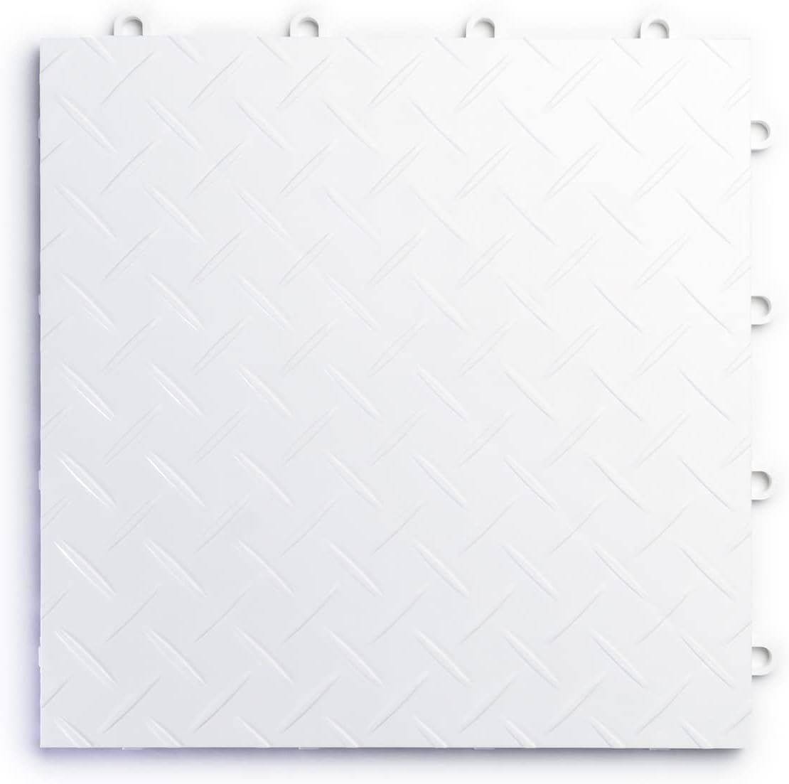 Big Floors RaceDeck Diamond Plate Design, Durable Interlocking Modular Garage Flooring Tile (White, 48 Pack of 12 x 12" Tiles)