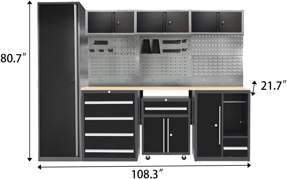 JZD Garage Storage Cabinet Set, Industrial Strength Tool Storage System, Wall Mounting Not Necessary