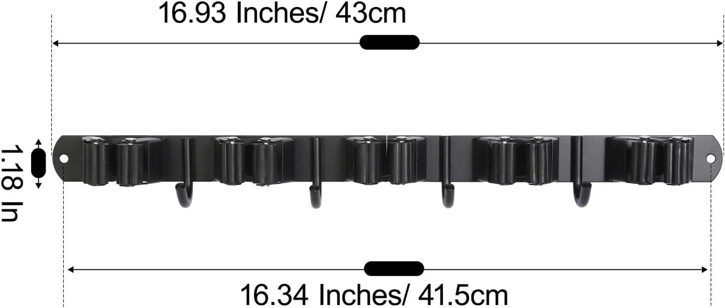 voze [2 Pack] 5 Racks and 4 Hooks Mop and Broom Holder Wall Mount, Self Adhesive Heavy Duty Broom Organizer Storage Tool Racks for Kitchen Garden Laundry Garage Black