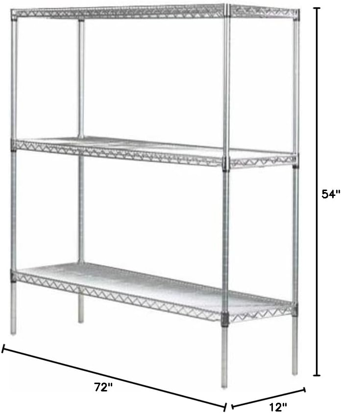 Omega 12" Deep x 72" Wide x 54" High 3 Tier Chrome Starter Shelving Unit